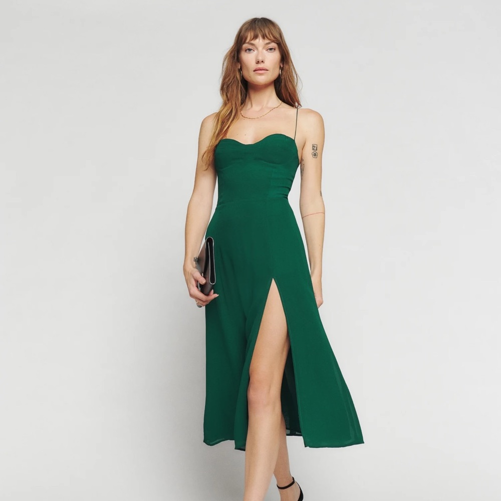 REFORMATION Juliette dress emerald + free Reformation tote bag